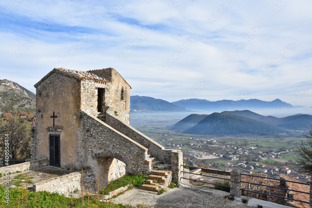 Ruined buildings in Pietravairano, a village in the province of Caserta, Italy.