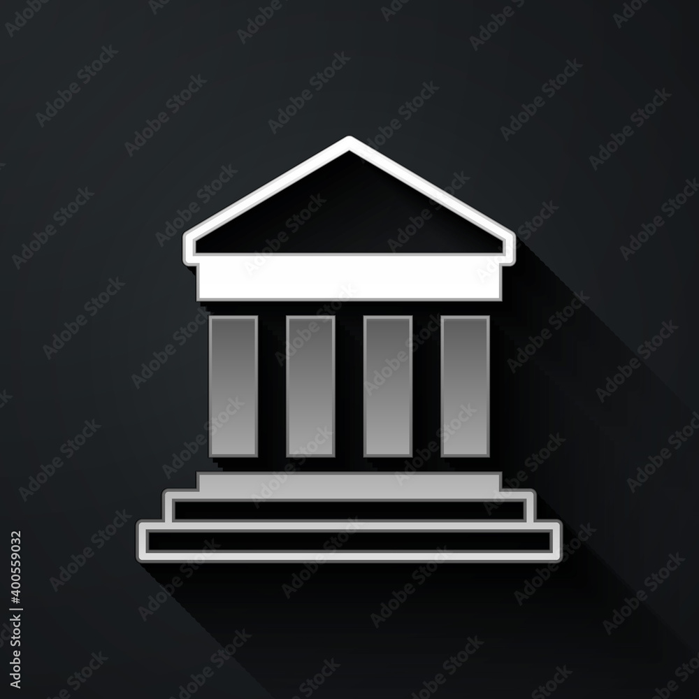 Silver Parthenon from Athens, Acropolis, Greece icon isolated on black background. Greek ancient national landmark. Long shadow style. Vector. Silver Parthenon from Athens, Acropolis, Greece icon isolated on black background. Greek ancient national landmark. Long shadow style. Vector.