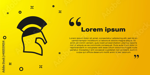 Black Greek helmet icon isolated on yellow background. Antiques helmet for head protection soldiers with a crest of feathers or horsehair. Vector.