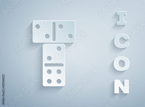 Paper cut Domino icon isolated on grey background. Paper art style. Vector.