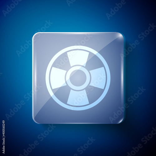 White Casino chip icon isolated on blue background. Casino gambling. Square glass panels. Vector.