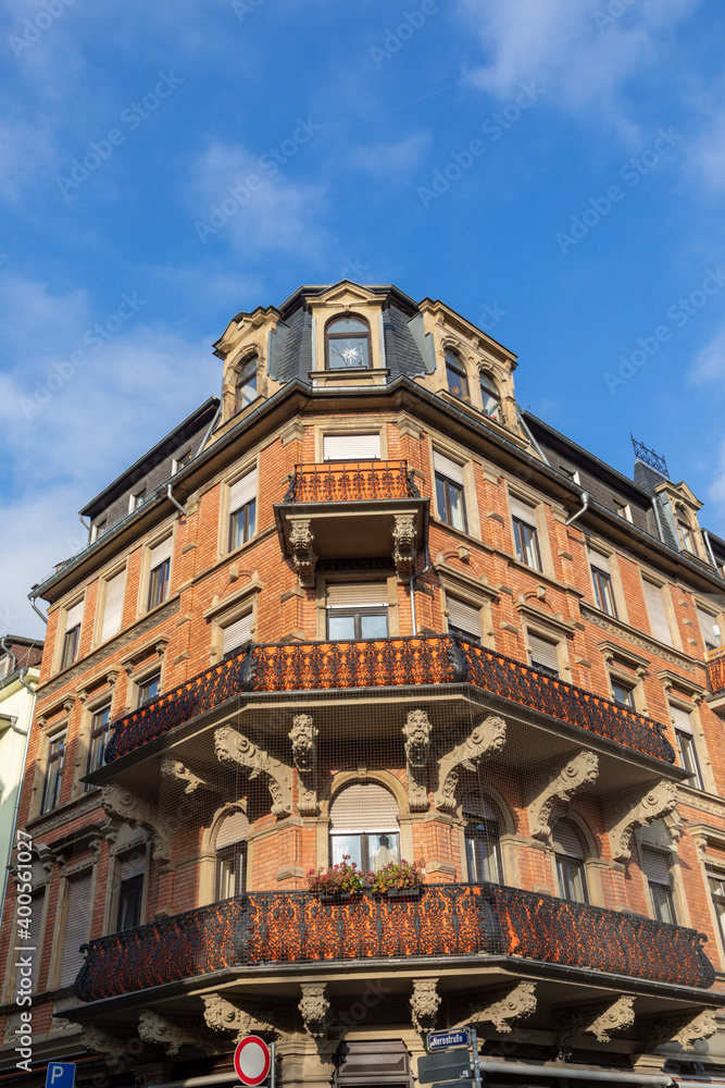 detail of old historic house facade in Wiesbaden