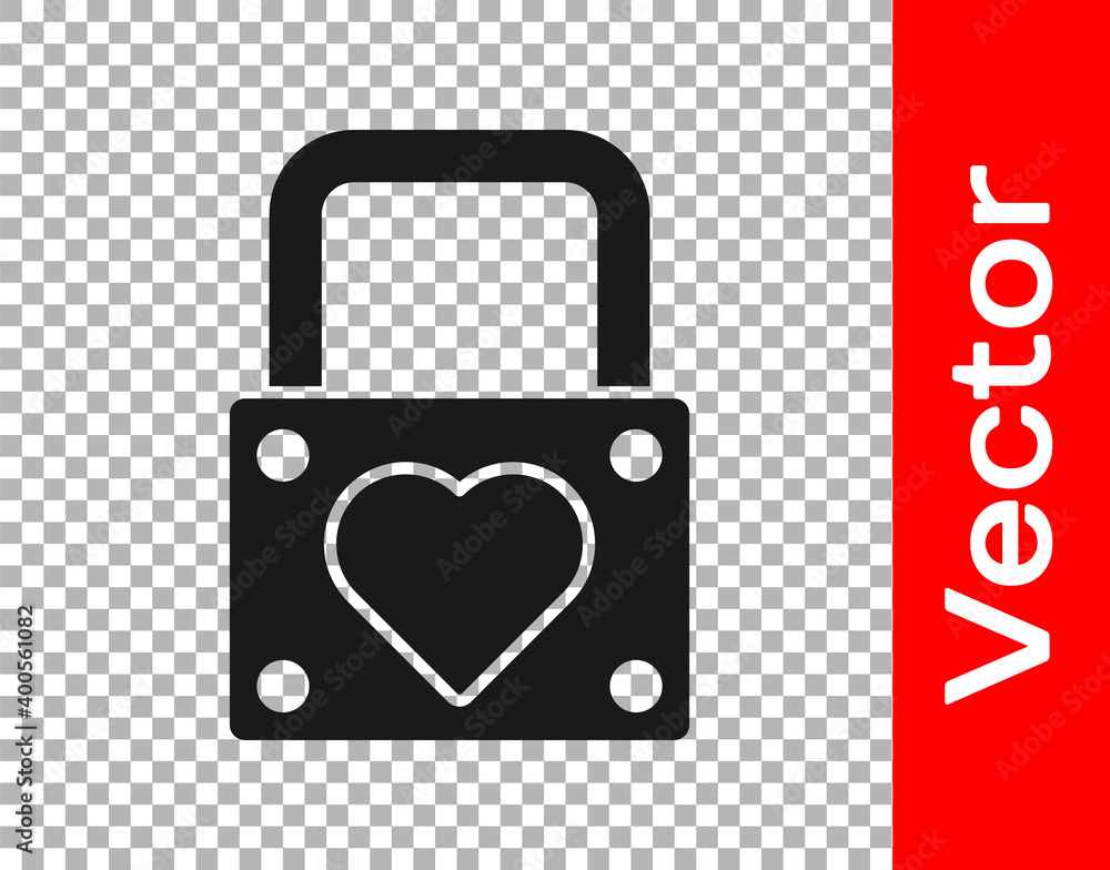 Black Lock and heart icon isolated on transparent background. Locked ...