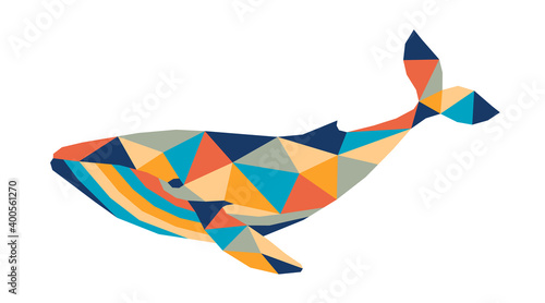 Geometric polygonal whale. Abstract colorful animal. Vector illustration.	