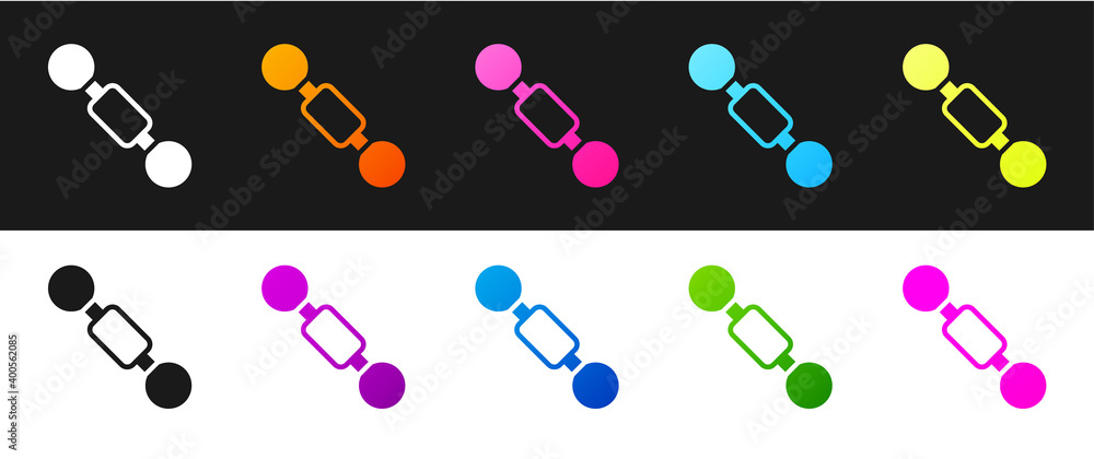 Set Dumbbell icon isolated on black and white background. Muscle lifting icon, fitness barbell, gym, sports equipment, exercise bumbbell. Vector. Set Dumbbell icon isolated on black and white background. Muscle lifting icon, fitness barbell, gym, sports equipment, exercise bumbbell. Vector.