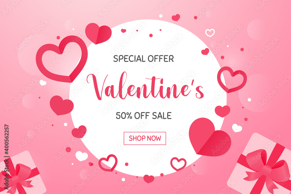 Round frame with pink heart shape around it with a special sale promotion for Valentine's Day. Round frame with pink heart shape around it with a special sale promotion for Valentine's Day.