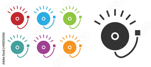 Black Ringing alarm bell icon isolated on white background. Fire alarm system. Service bell, handbell sign, notification symbol. Set icons colorful. Vector.