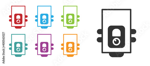 Black Gas boiler with a burning fire icon isolated on white background. Set icons colorful. Vector.