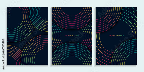 Dark Covers Design With Linear Colorful Circles