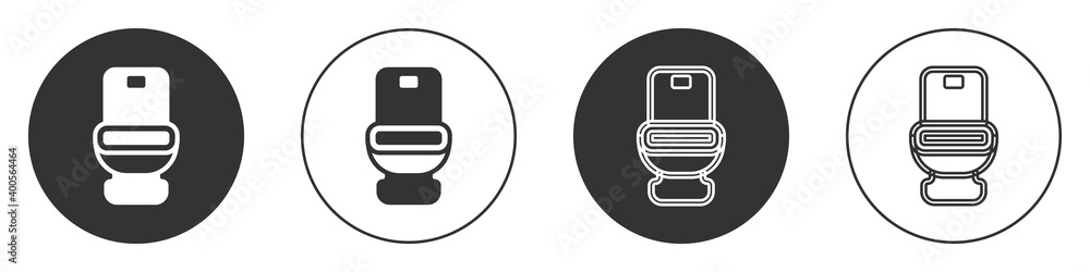 Black Toilet bowl icon isolated on white background. Circle button. Vector. Black Toilet bowl icon isolated on white background. Circle button. Vector.