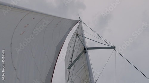 Sailing in wind. Full sails