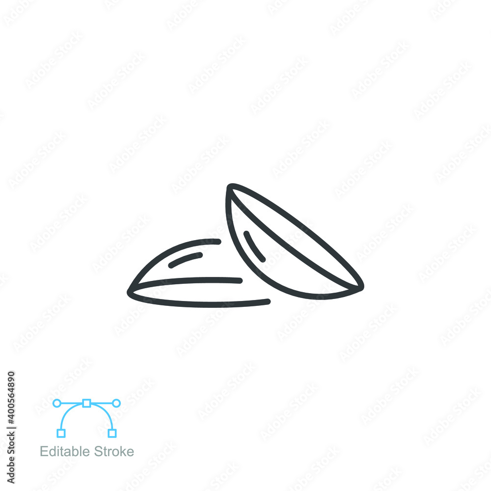 Eye Contact lens line icon. Two piece of soft lens. Optical care correction. transparent medical glass eye outline pictogram style editable stroke vector illustration design on white background EPS 10 Eye Contact lens line icon. Two piece of soft lens. Optical care correction. transparent medical glass eye outline pictogram style editable stroke vector illustration design on white background EPS 10