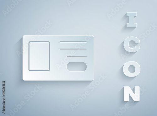 Paper cut Identification badge icon isolated on grey background. It can be used for presentation  identity of the company  advertising. Paper art style. Vector.