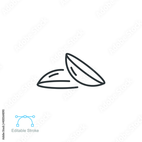 Eye Contact lens line icon. Two piece of soft lens. Optical care correction. transparent medical glass eye outline pictogram style editable stroke vector illustration design on white background EPS 10
