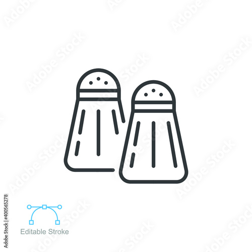 Salt pepper line icon. Thin line black salt and pepper shaker seasoning  kitchen concept Symbol, logo for food apps and websites. Editable stroke vector illustration design on white background. EPS 10