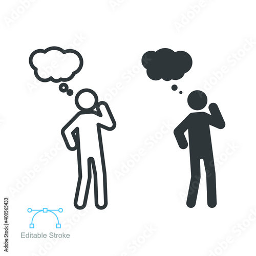 Thinking man icon person line and glyph icon. Human think activities symbol with speech bubble for inspiration and solution. Editable stroke. vector illustration. design on white background.  EPS 10