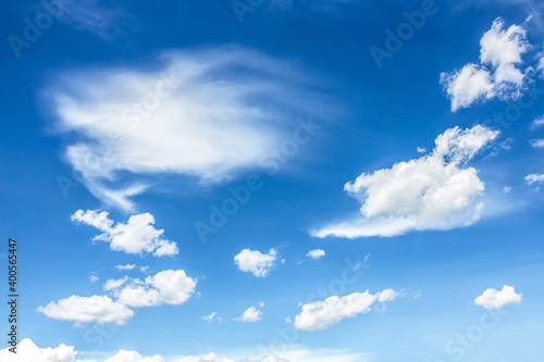 sky and clouds nature background, wind with soft clouds floating in blue sky