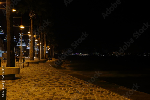 Promenade along the sea in Paphos  Cyprus   in the night