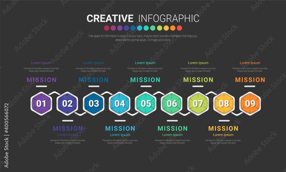 Naklejka premium Infographic design elements for your business with 9 options, parts, steps or processes, Vector Illustration. 