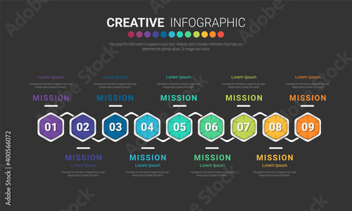 Infographic design elements for your business with 9 options, parts, steps or processes, Vector Illustration. 