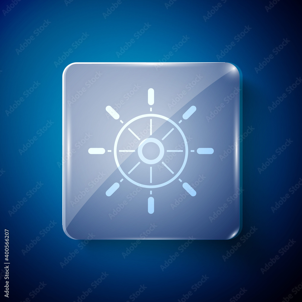 White Ship steering wheel icon isolated on blue background. Square glass panels. Vector. White Ship steering wheel icon isolated on blue background. Square glass panels. Vector.