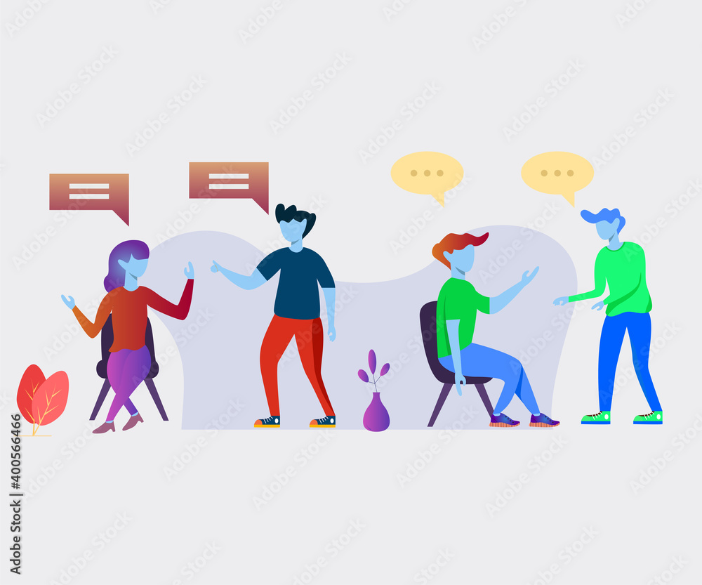 Vector illustration. group therapy concept. people meeting and talking, discussing problems, giving and getting support. modern flat people character. Ideal for landing page, mobile app, motion