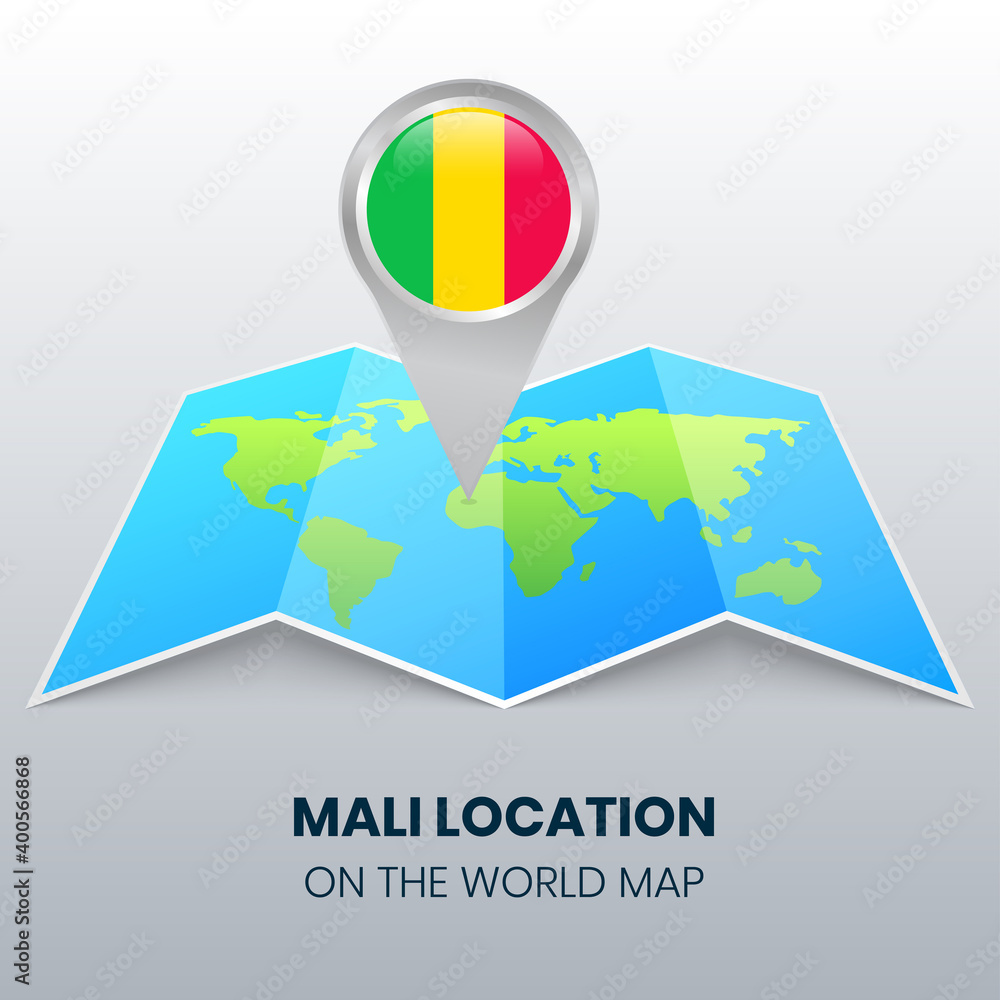 Location Icon of Mali on the World Map, Round Pin Icon Of Mali