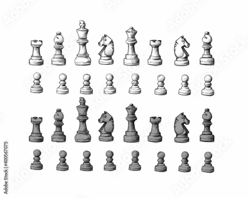 Schachfigurenset in beiden Farben