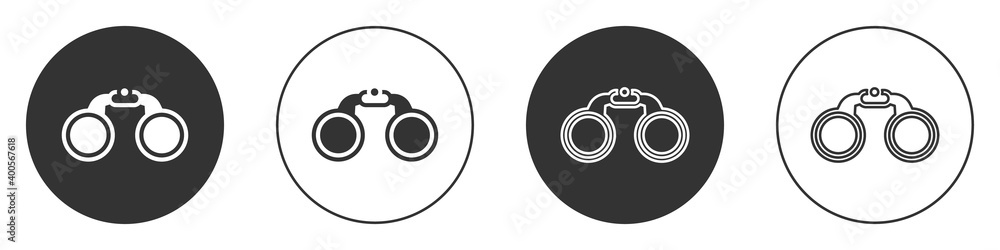 Black Binoculars icon isolated on white background. Find software sign. Spy equipment symbol. Circle button. Vector. Black Binoculars icon isolated on white background. Find software sign. Spy equipment symbol. Circle button. Vector.