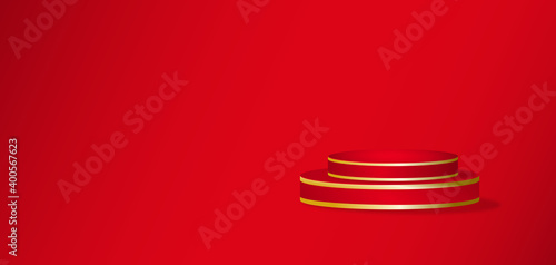 Podium, Red Product Stand on red background. illustration.