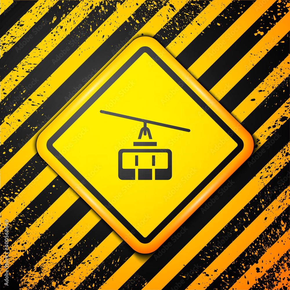 Black Cable car icon isolated on yellow background. Funicular sign. Warning sign. Vector. Black Cable car icon isolated on yellow background. Funicular sign. Warning sign. Vector.