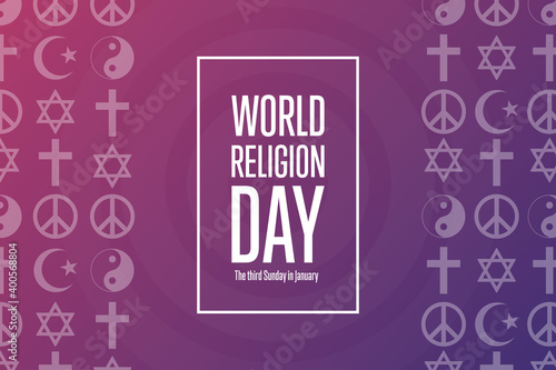 World Religion Day. The third Sunday in January. Holiday concept. Template for background, banner, card, poster with text inscription. Vector EPS10 illustration.