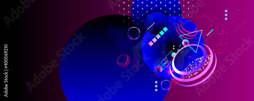 Cyberpunk style background futuristic art neon abstract background cosmos new art 3d starry sky glowing galaxy and planets blue circles
