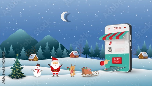 Wallpaper Mural Merry Christmas and Happy new year on business concept,Santa Claus shopping online on website or mobile application Torontodigital.ca