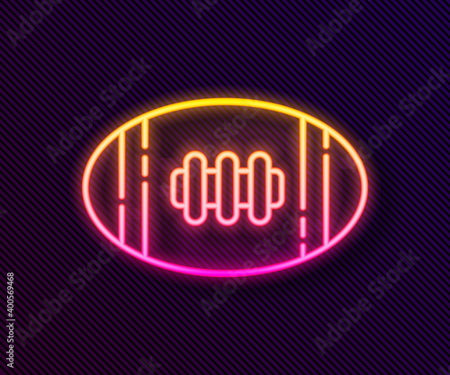 Glowing neon line American Football ball icon isolated on black background. Rugby ball icon. Team sport game symbol. Vector Illustration.