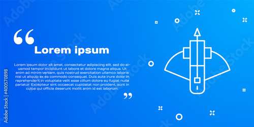 White line Battle crossbow with arrow icon isolated on blue background. Vector.