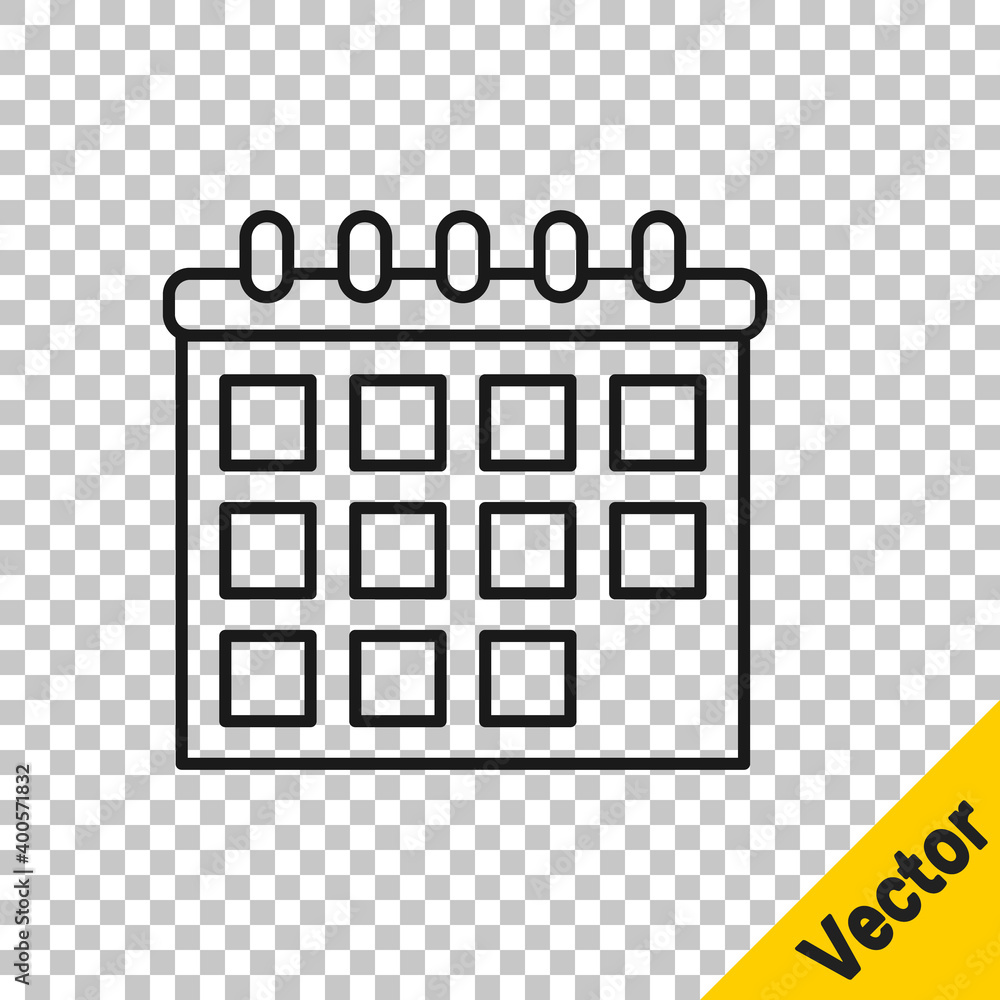 Black line Calendar icon isolated on transparent background. Event reminder symbol. Vector. Black line Calendar icon isolated on transparent background. Event reminder symbol. Vector.