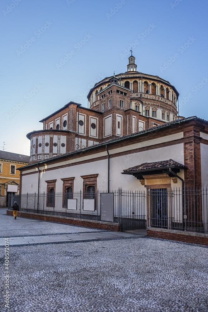 Church of Saint Maria Grazie (Basilica di Santa Marie delle Grazie, XV century) - Renaissance style, listed as World Heritage by UNESCO. Milan, Lombardy, Italy.