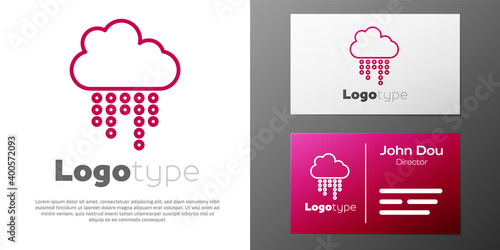 Logotype line Cloud with rain icon isolated on white background. Rain cloud precipitation with rain drops. Logo design template element. Vector.