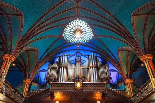 Pipe organ in Notre-Dame Basilica Catholic Church in Montreal, Canada