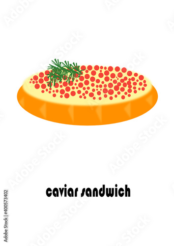  delicious sandwich with butter, dill and red caviar