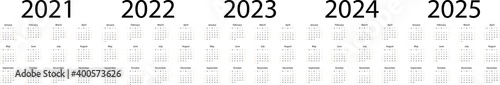 Calendar 2021-2025. Tear-off calendar. Personal organizer. White background. Vector illustration. EPS 10
