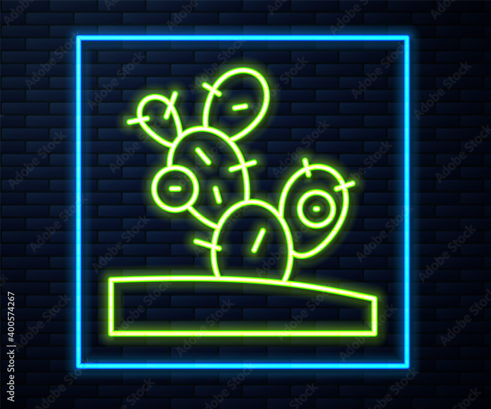 Glowing neon line Cactus icon isolated on brick wall background. Vector. Glowing neon line Cactus icon isolated on brick wall background. Vector.