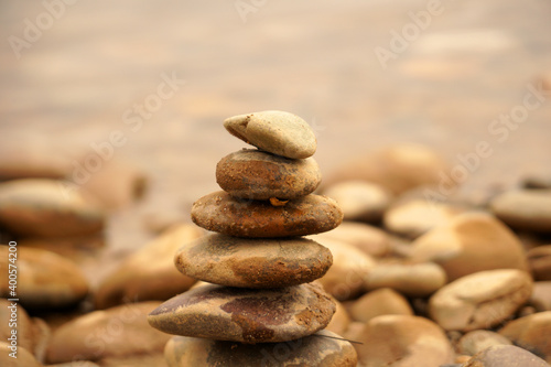 Closeup Stone stack with blur background image from Kaeng Khut Khu Chaing Khan Loei   Travel thailand   Brown nature backdrop for text 