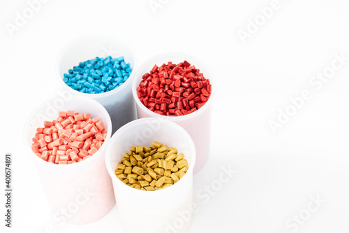 Plastic granules close up for holding,Colorful Plastic granules with white background.