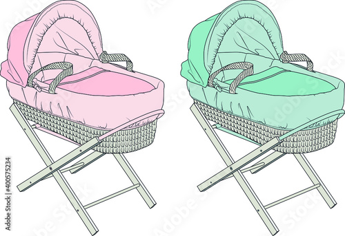 Baby Crib vector sketch. Baby Bed Newborn