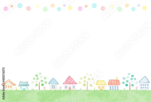 優しい手描きの水彩の街並み