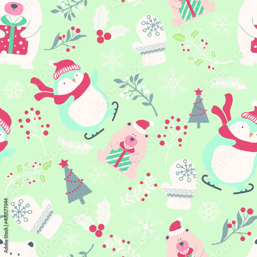 Winter seamless Christmas pattern for design packaging paper, postcard, print and textiles. © PohKim