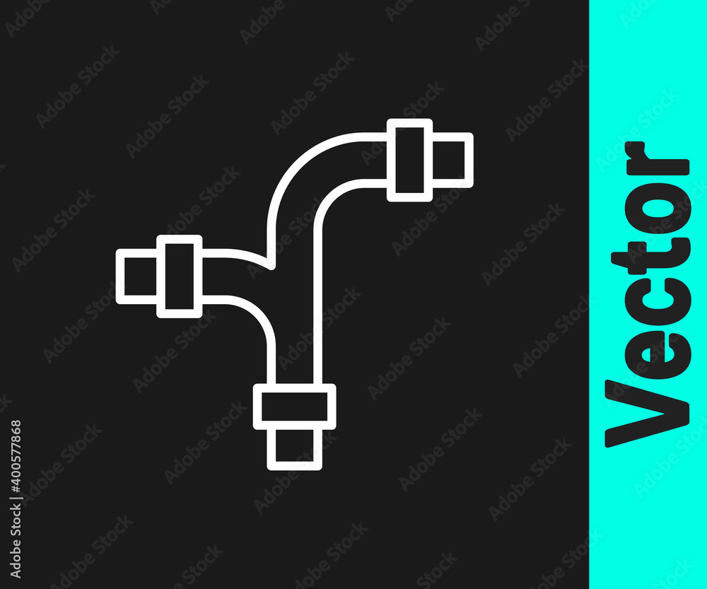 White line Industry metallic pipe icon isolated on black background. Plumbing pipeline parts of different shapes. Vector. White line Industry metallic pipe icon isolated on black background. Plumbing pipeline parts of different shapes. Vector.