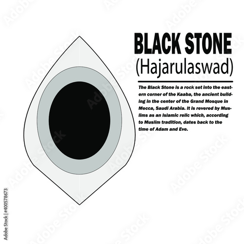 Hajaral aswad illustration . The Black Stone is a rock set into the eastern corner of the Kaaba, the ancient building in the center of the Grand Mosque in Mecca, Saudi Arabia